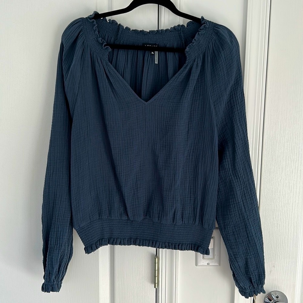 NWT 1 State Navy Cotton Bohemian Blouse